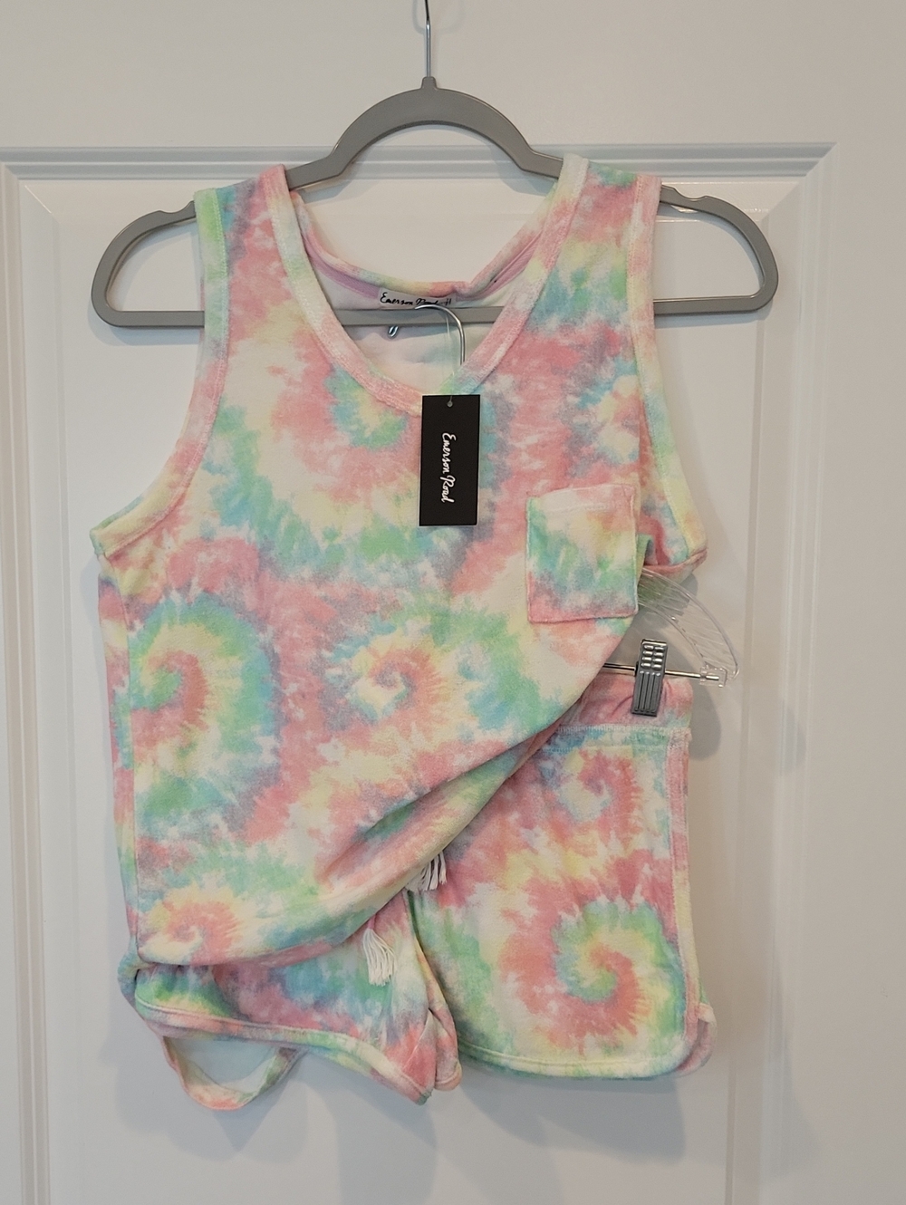 Emerson Road Women's 2 Piece Terry Cloth Tie Dye Pajama Set Shorts/Top Small NWT
